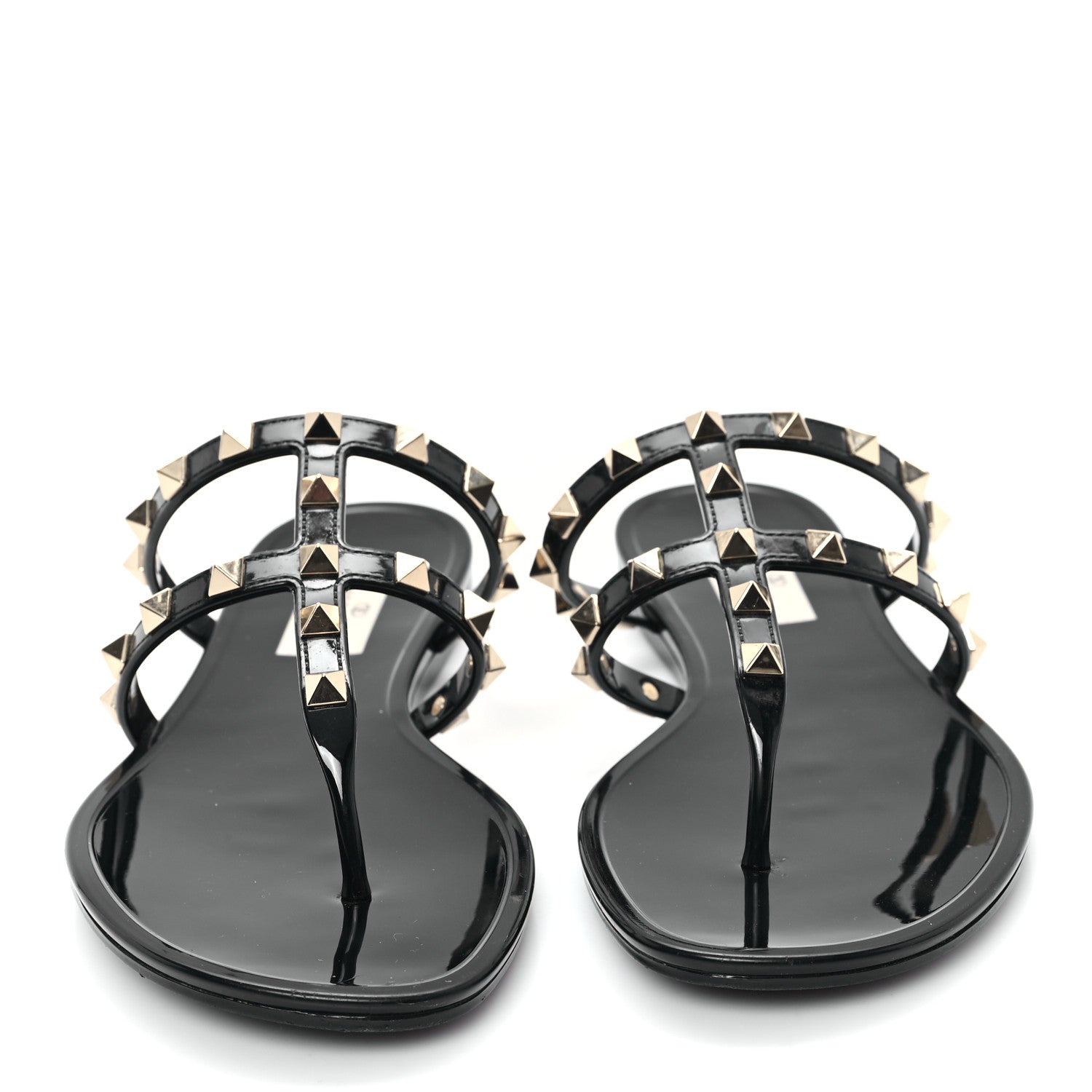 Valentino Garavani PVC Jelly Rockstud Caged Flat Thong Sandals 38 Black 3 of 8