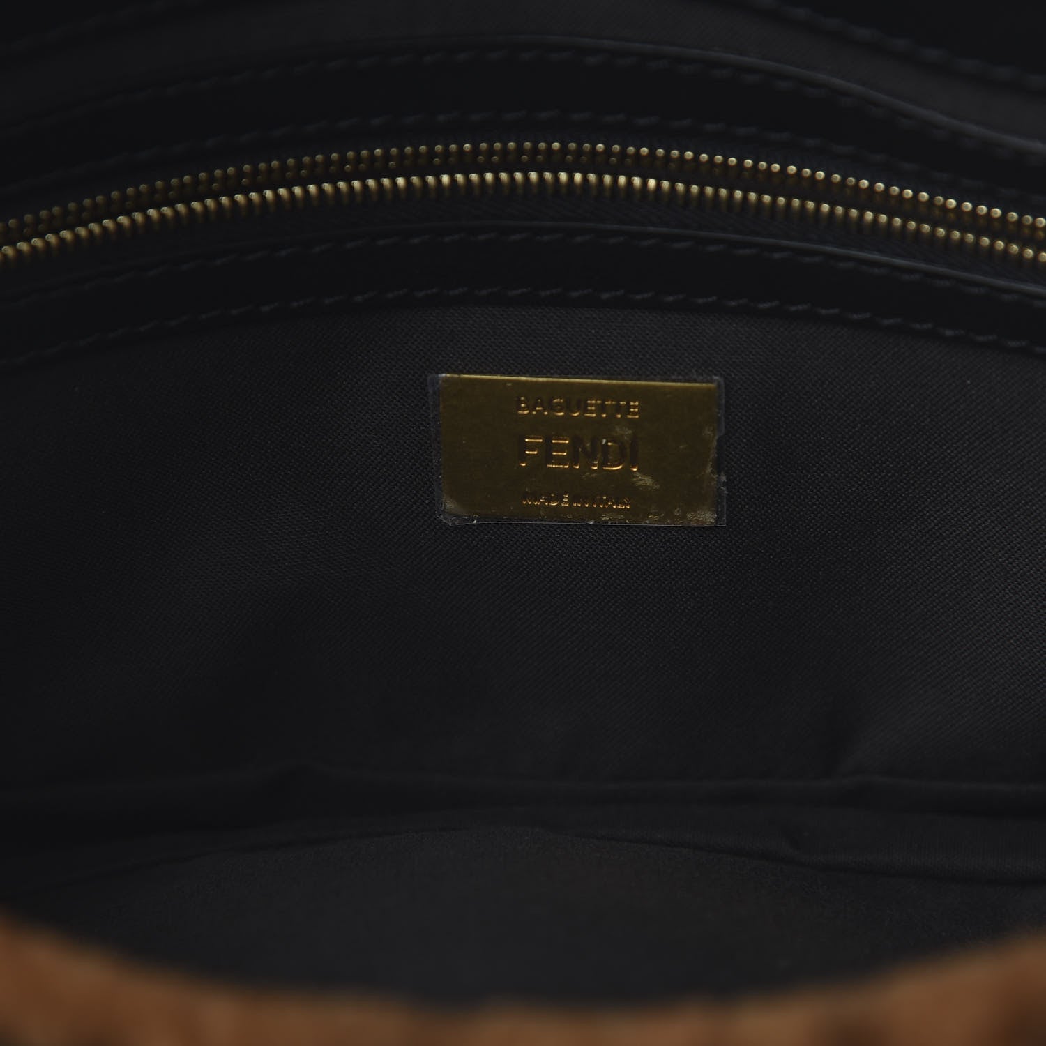 Fendi Shearling Vitello Dolce Macro FF 1974 Baguette Tobacco Black 8 of 9