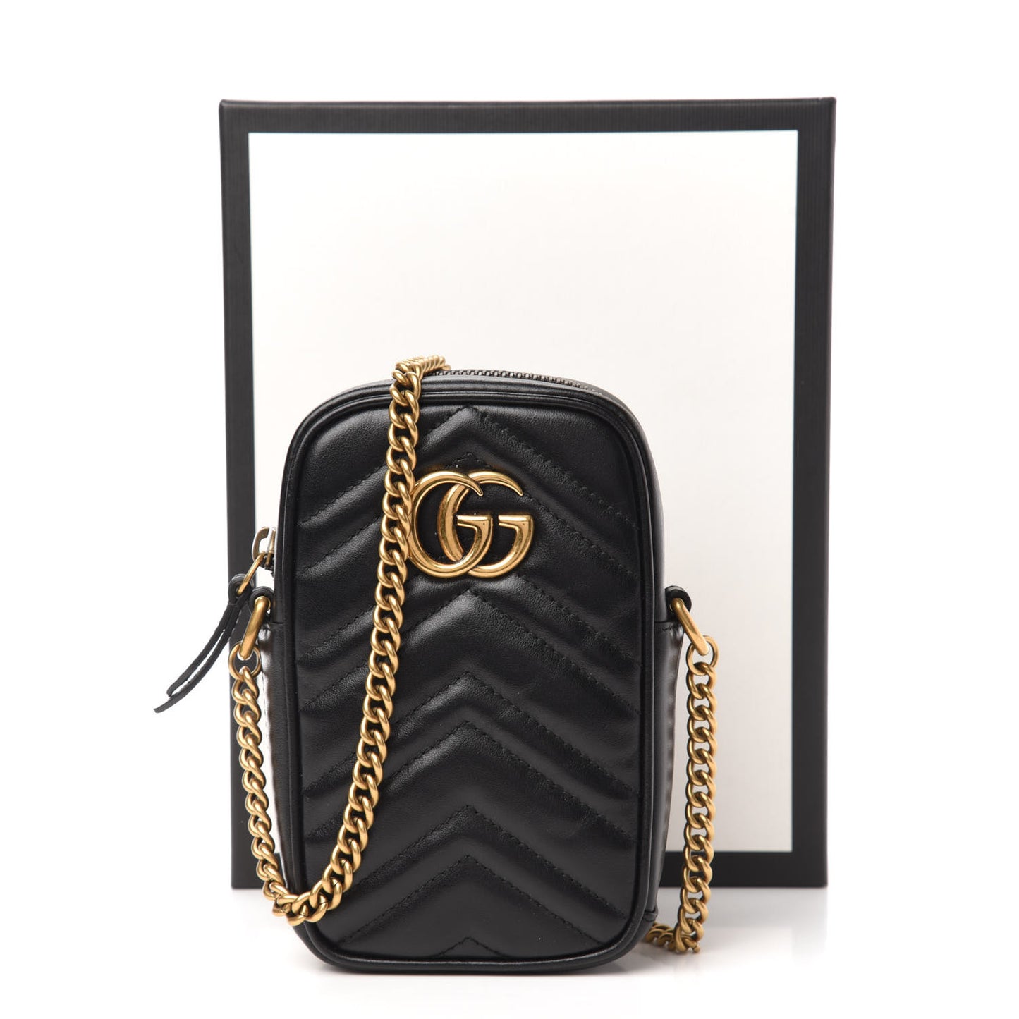 Calfskin Matelasse Mini GG Marmont Crossbody Bag Black