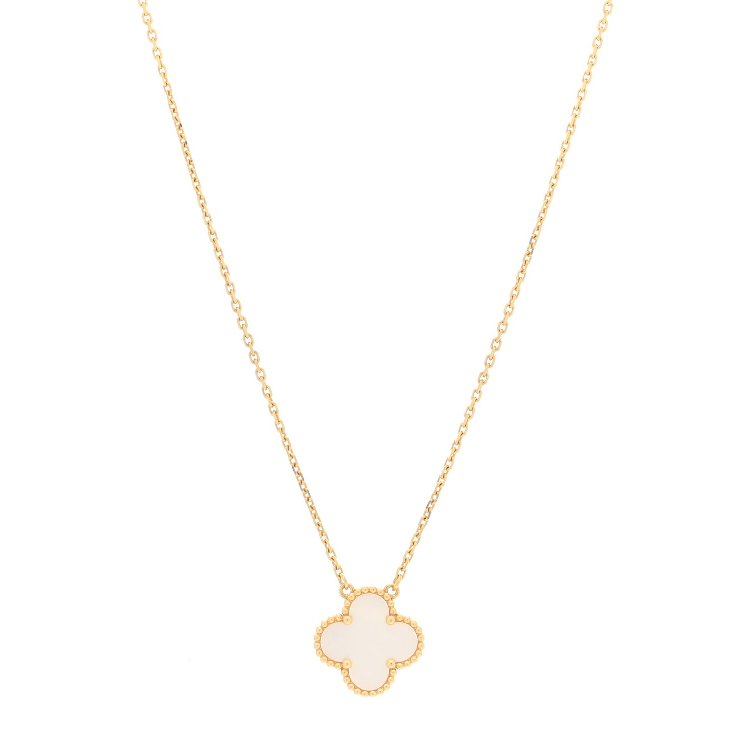 18K Yellow Gold Mother of Pearl Vintage Alhambra Pendant Necklace