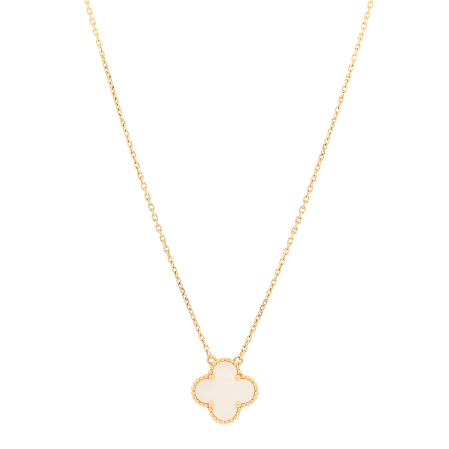 Van Cleef & Arpels 18K Yellow Gold Mother of Pearl Vintage Alhambra Pendant Necklace 1 of 6
