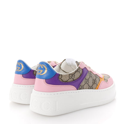 Gucci Calfskin GG Supreme Monogram Perforated Womens Platform 55mm Sneakers 38.5 Beige Ebony Sugar Pink Crop Shine Purple 4 of 9