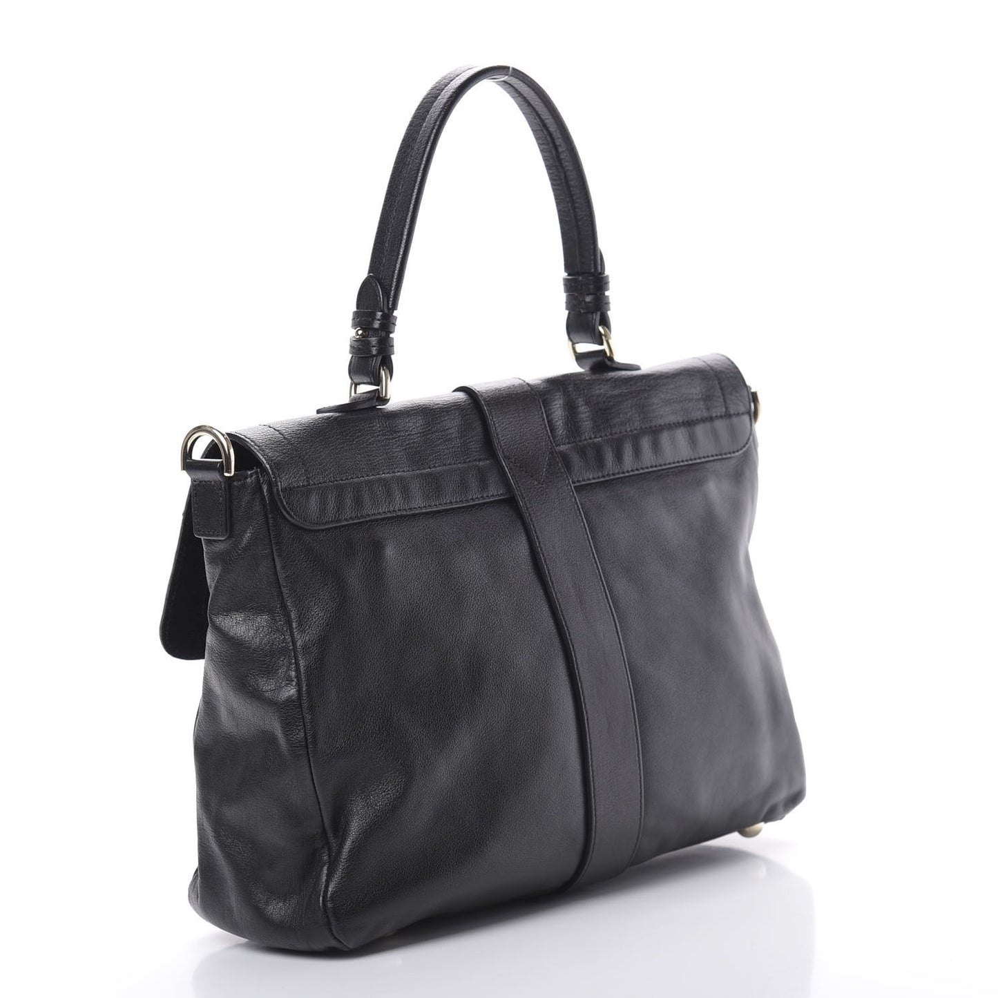 Calfskin Push Lock Satchel Black