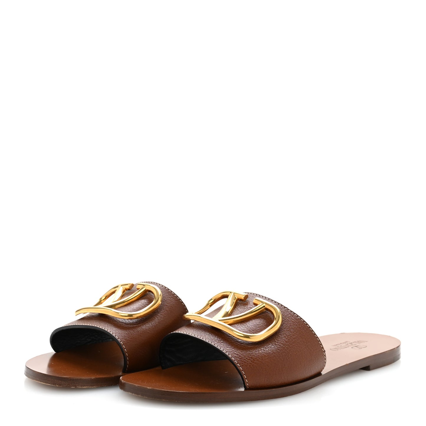 Grainy Cowhide Vlogo Flat Slide Sandals 39.5 Cuoio