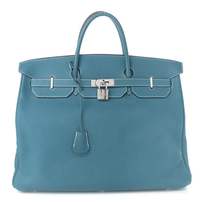 Hermes Taurillon Clemence HAC Travel Birkin 50 Blue Jean 1 of 13