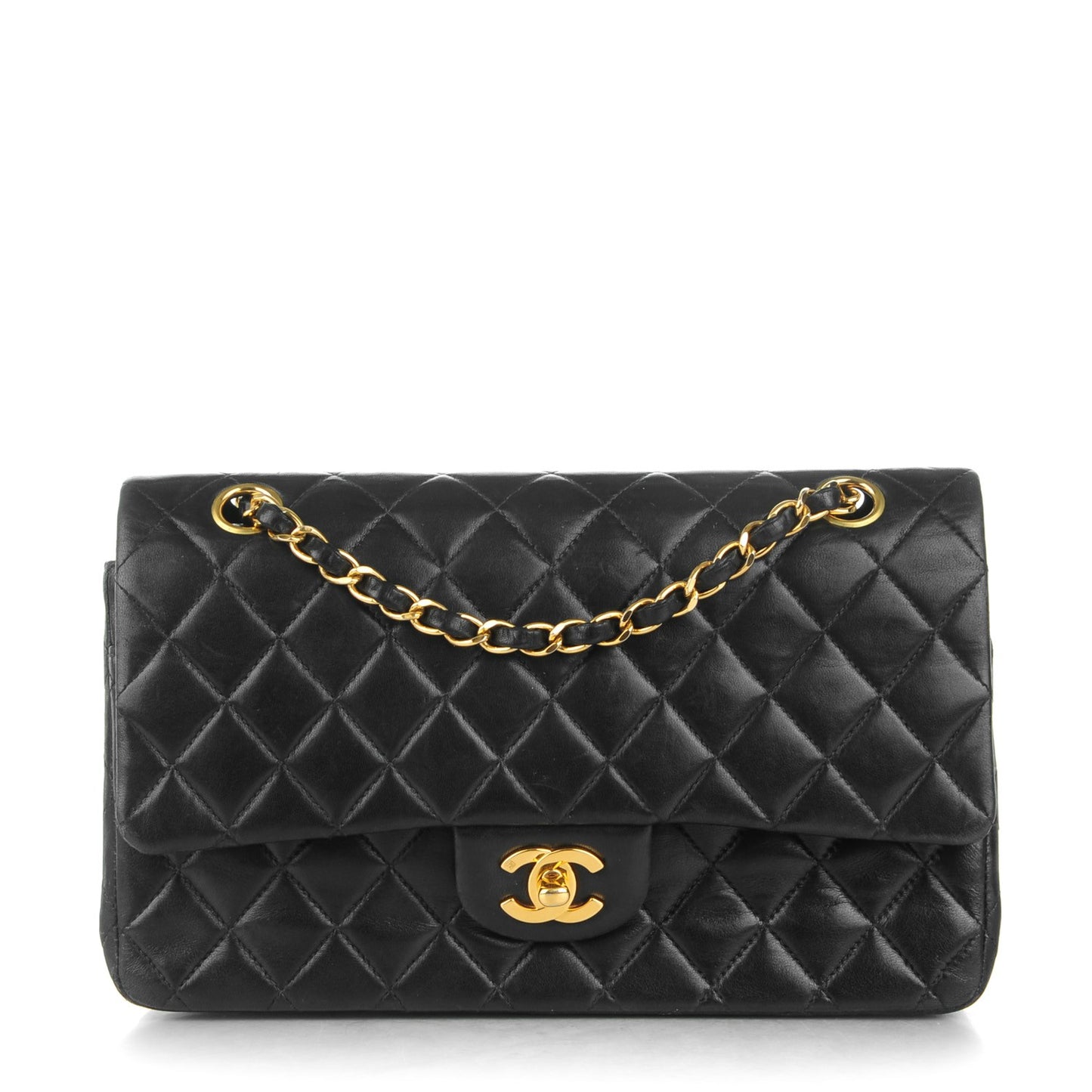 Lambskin Quilted Medium Double Flap Black