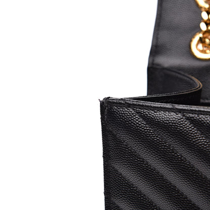 Saint Laurent Grain De Poudre Matelasse Chevron Large Monogram Satchel Black 10 of 11
