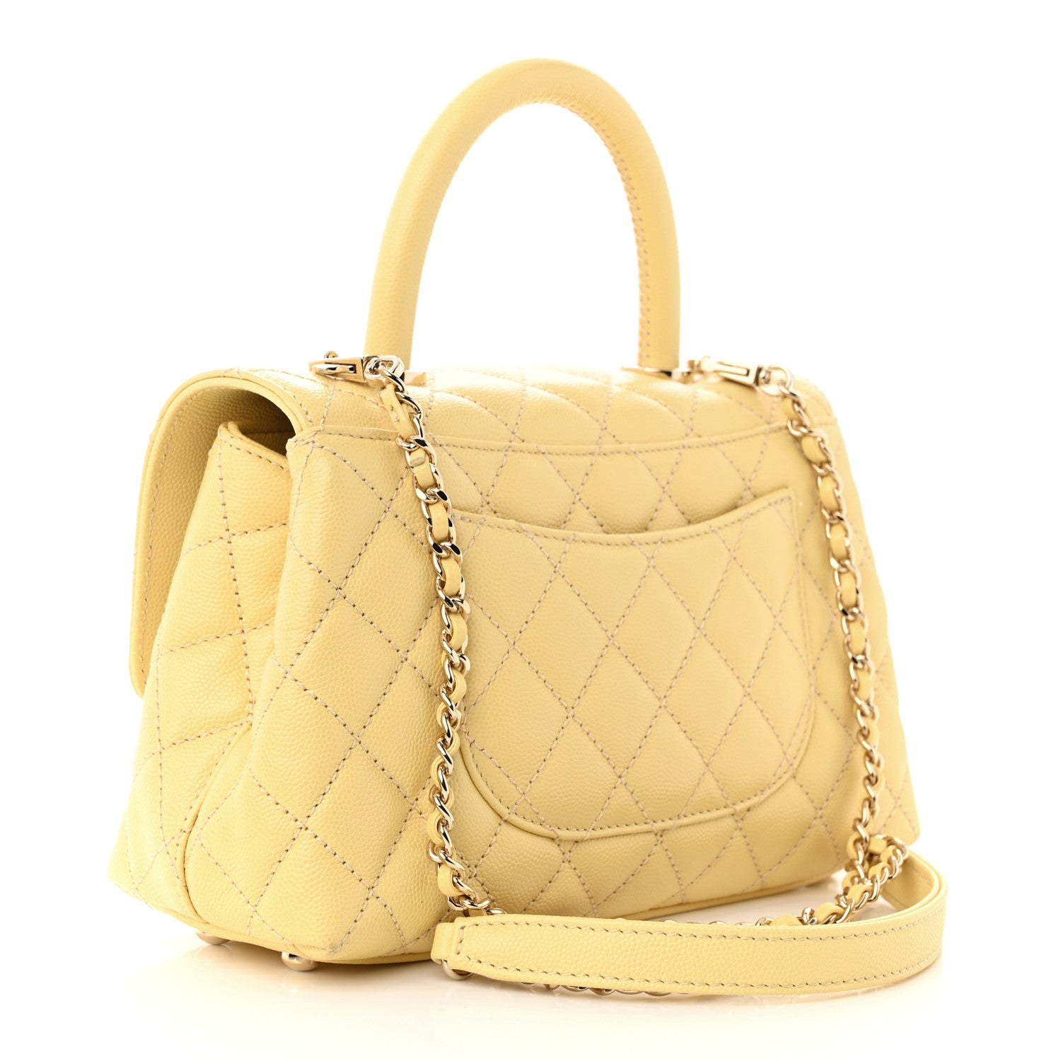 Chanel Caviar Quilted Mini Coco Handle Flap Yellow 3 of 10