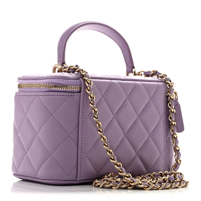 Chanel Lambskin Quilted Small Top Handle Vanity Case With Chain Light Purple 3 of 11