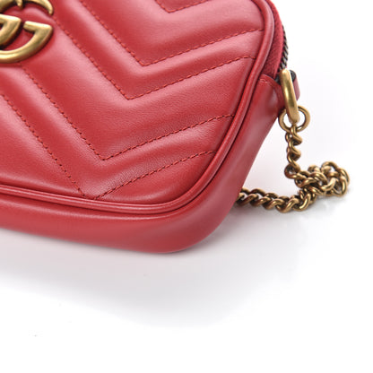 Gucci Calfskin Matelasse Mini GG Marmont Chain Crossbody Bag Hibiscus Red 8 of 8