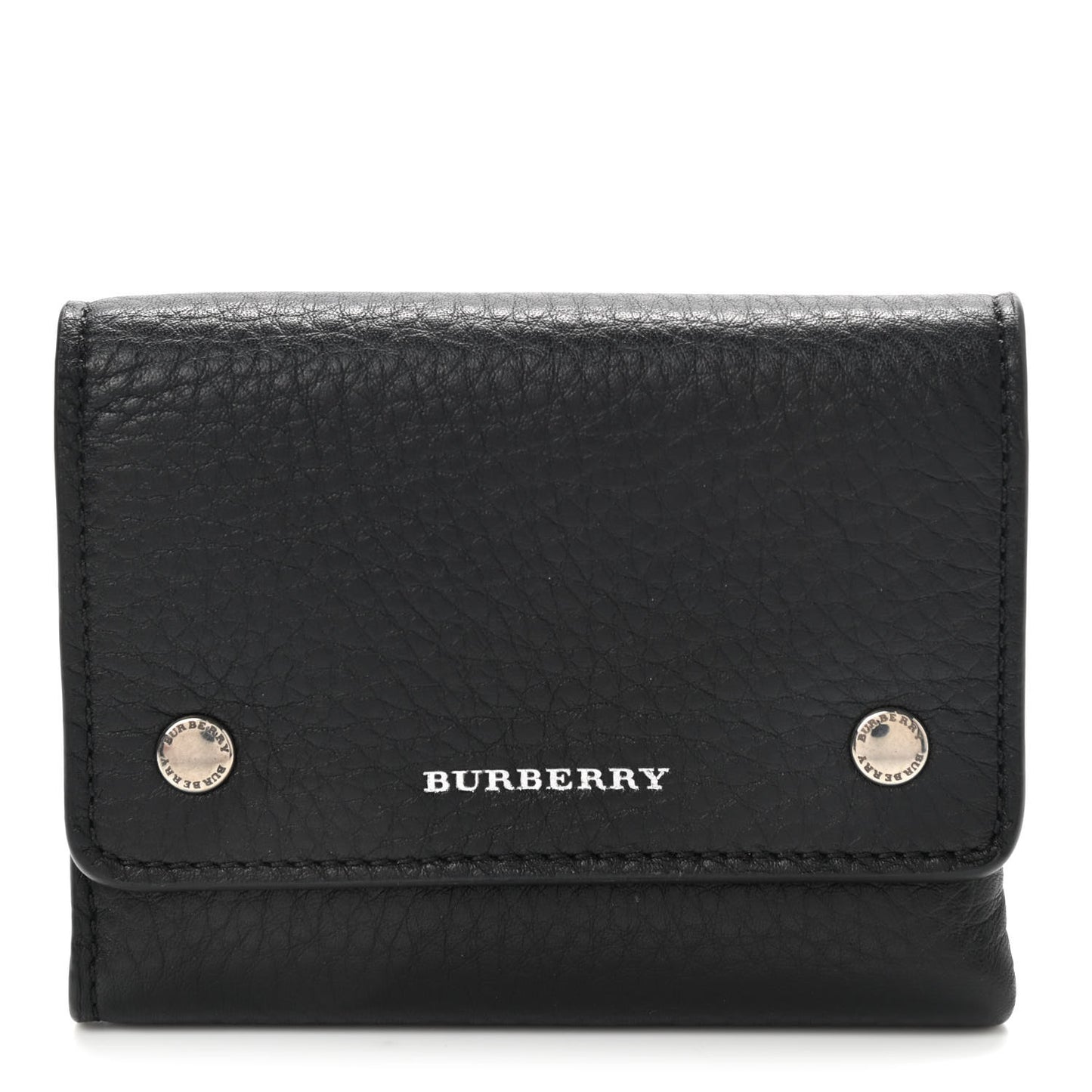 Grained Calfskin Tri-Fold Compact Wallet Black