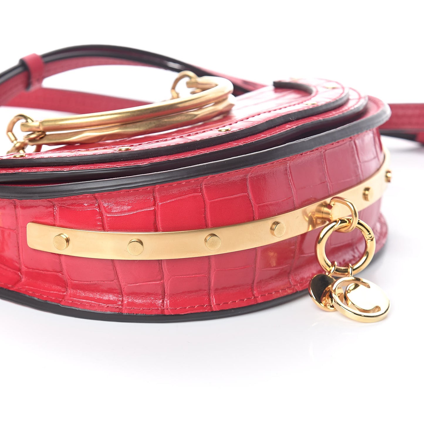 Calfskin Crocodile Embossed Small Nile Bracelet Minaudiere Bag Crimson Pink