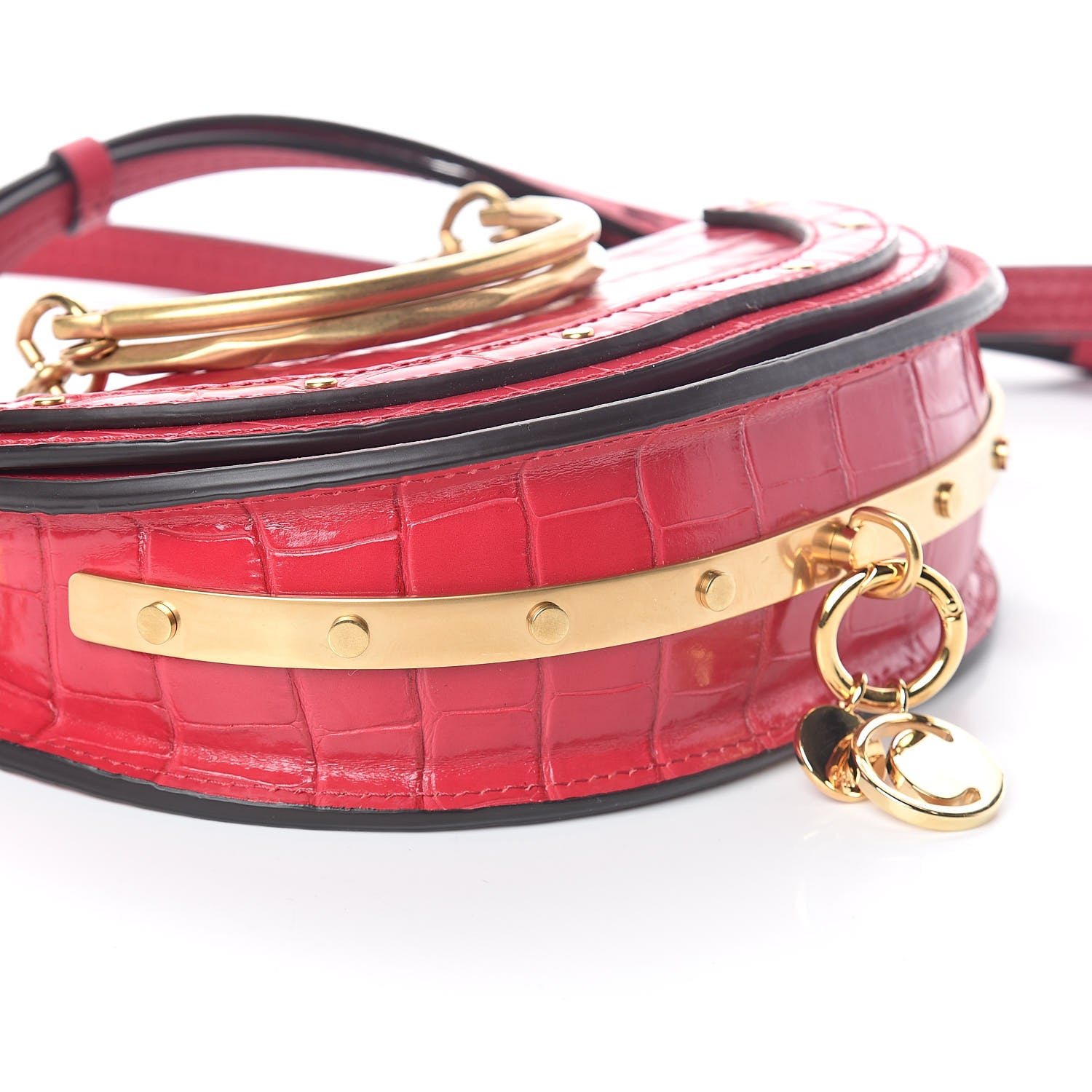 Chloe Calfskin Crocodile Embossed Small Nile Bracelet Minaudiere Bag Crimson Pink 7 of 8