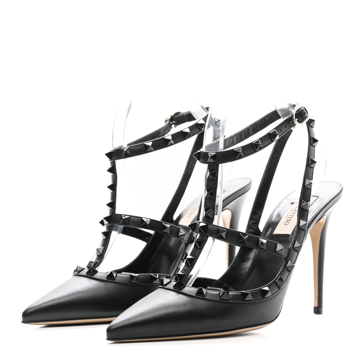 Valentino Garavani Calfskin Lacquered Monochrome Rockstud Ankle Strap 100mm Pumps 40 Black 3 of 10