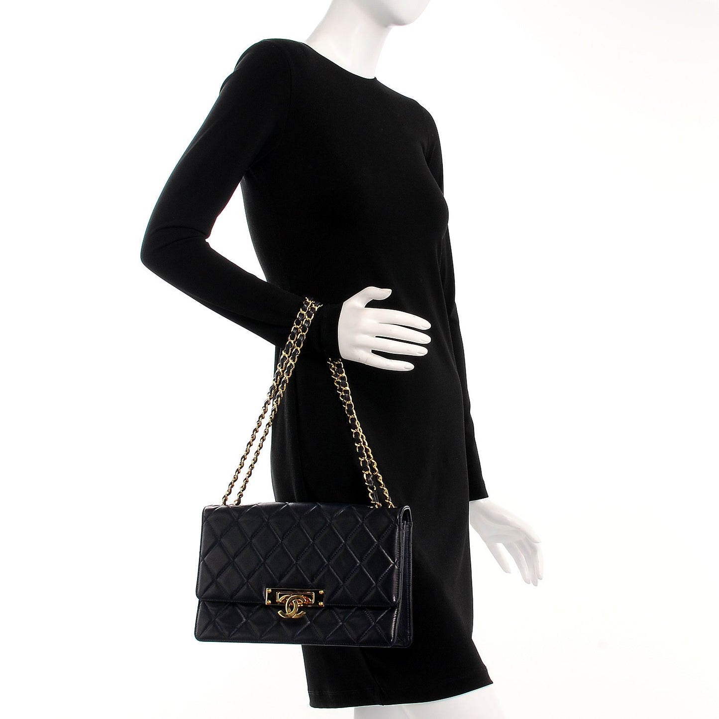 Lambskin Quilted Large Golden Class Flap Navy