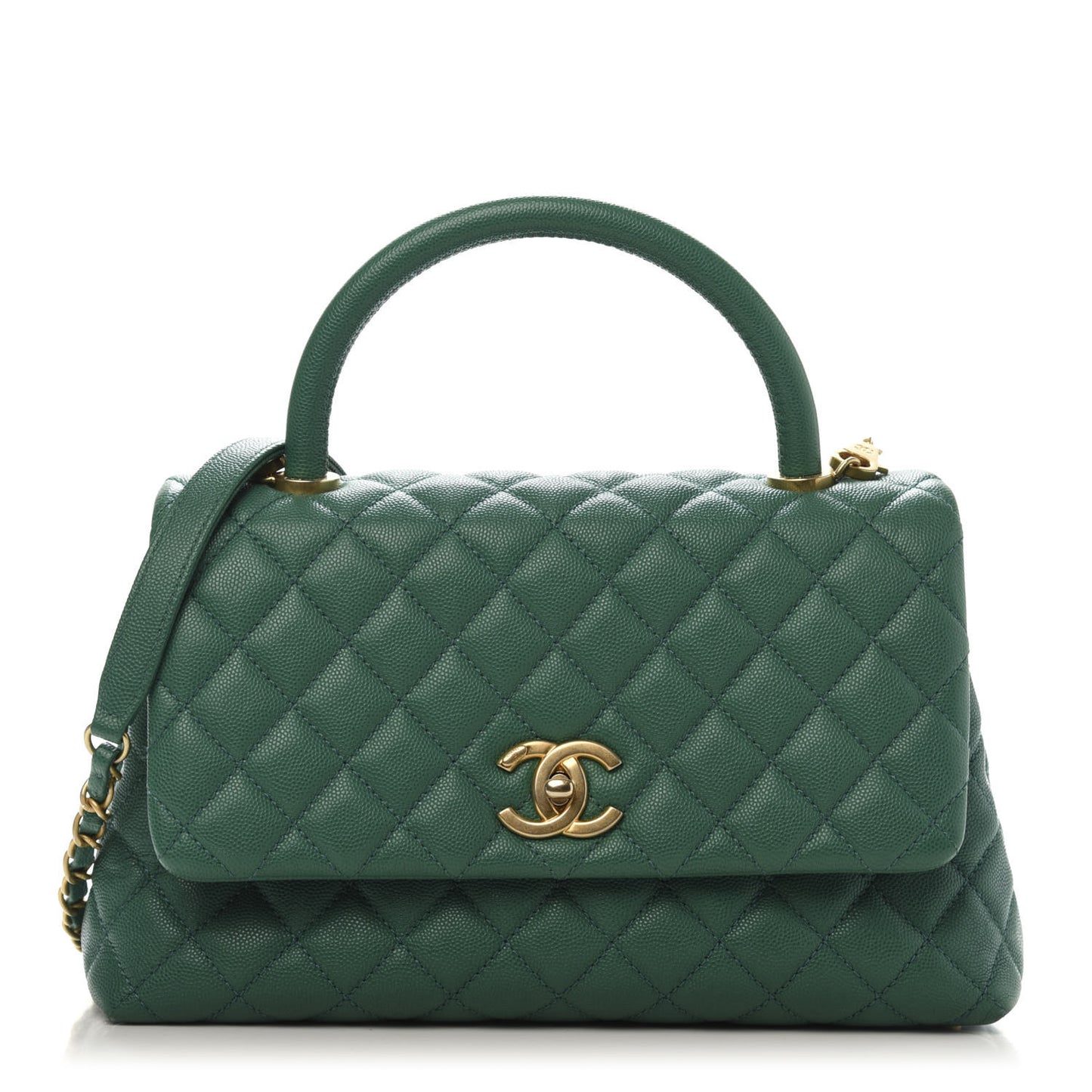 Caviar Quilted Small Coco Handle Flap Green
