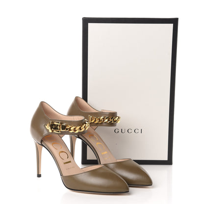 Gucci Calfskin Sylvie Chain Ankle Pumps 37 Mud 10 of 10