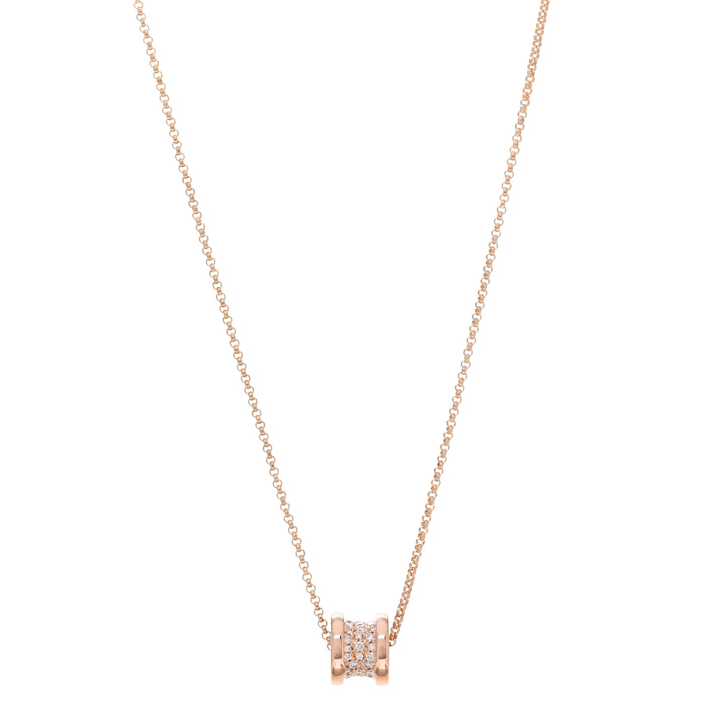 18K Rose Gold Diamond Small B.Zero1 Pave Pendant Necklace