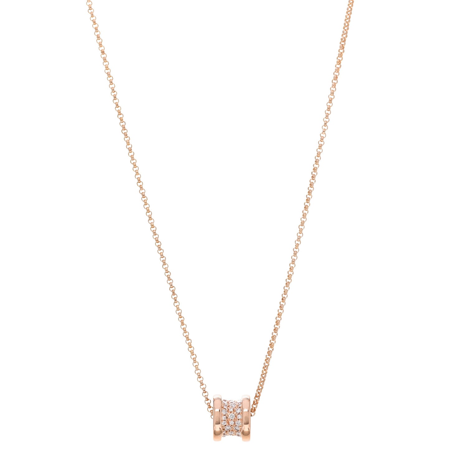 Bulgari 18K Rose Gold Diamond Small B.Zero1 Pave Pendant Necklace 1 of 6