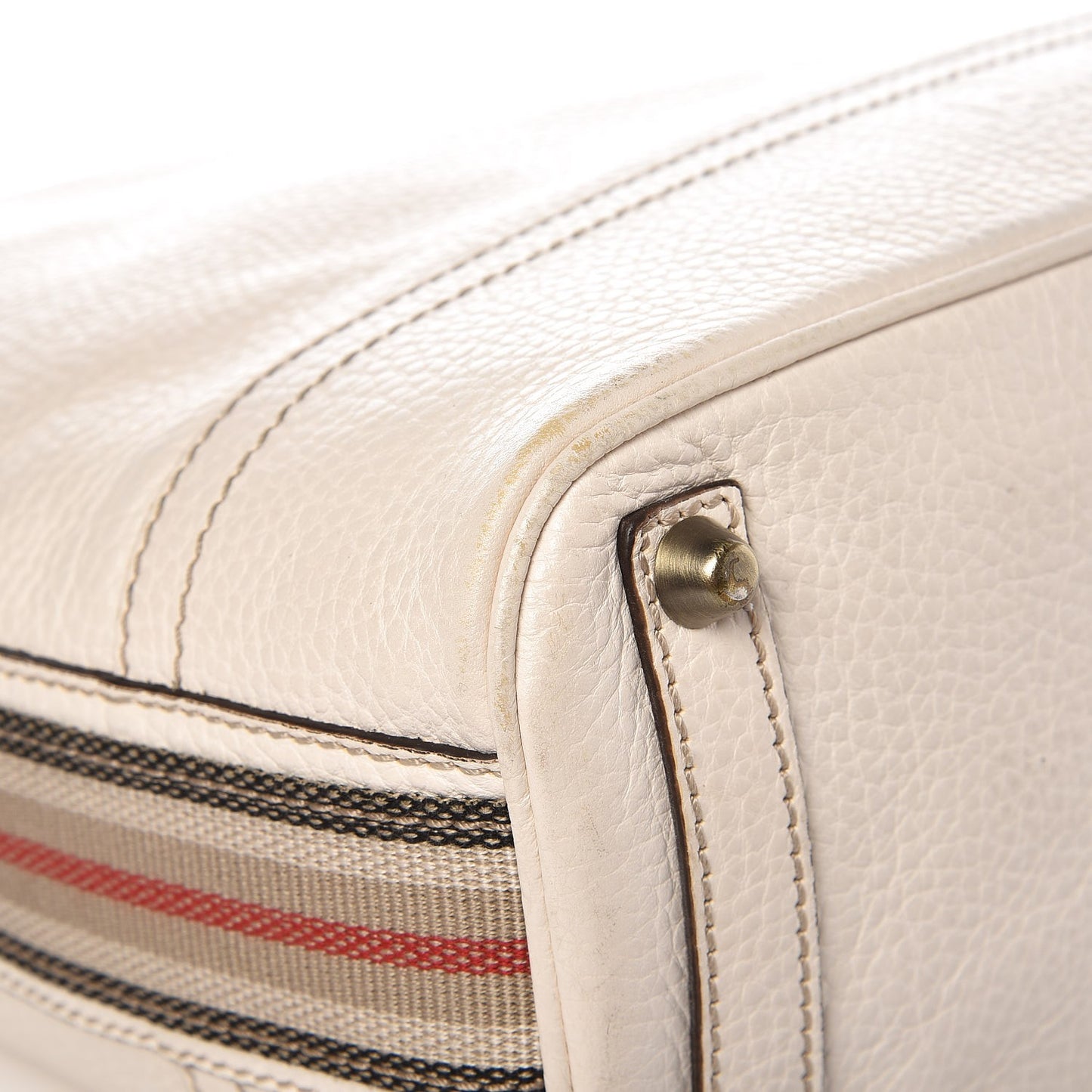 Calfskin Stripe Bucket Hobo Bag Off White