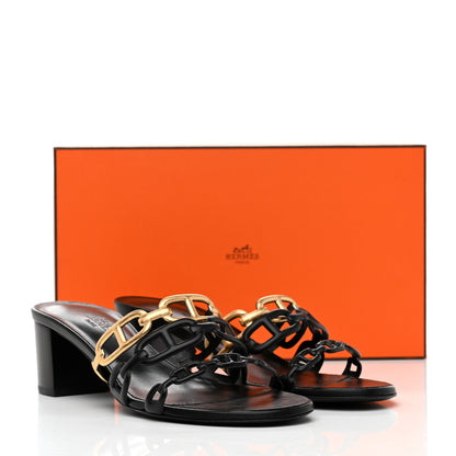 Hermes Metallic Nappa Tandem Sandals 37 Black Dore 9 of 9