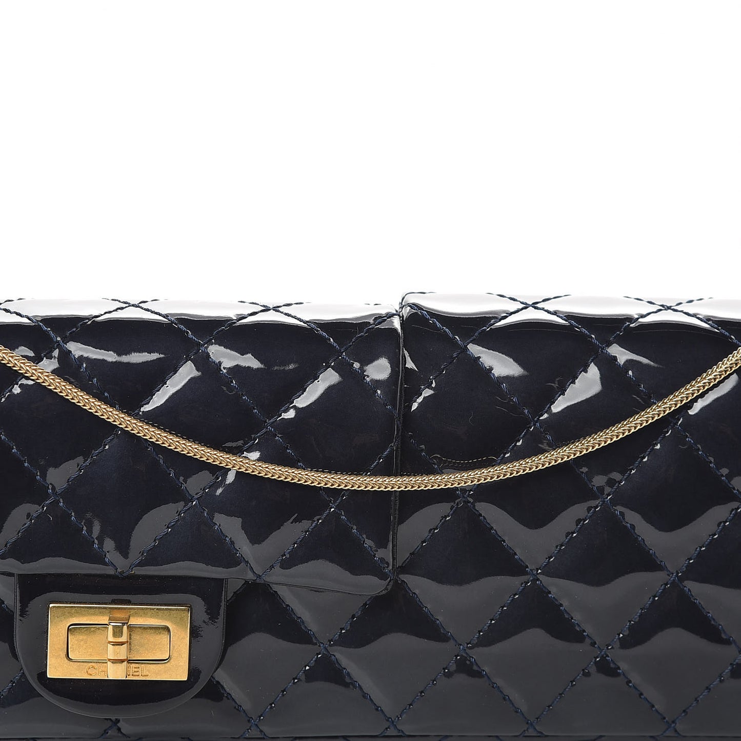 Patent Quilted Reissue Double Flap Clutch Navy