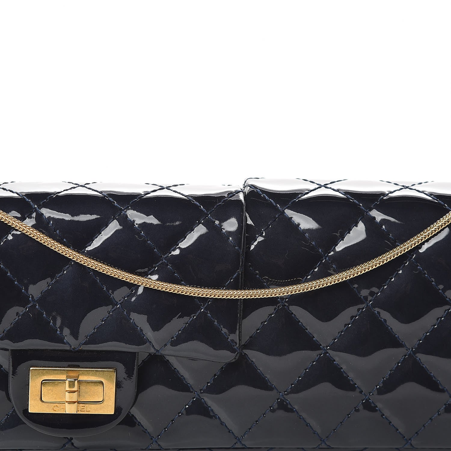 Chanel Patent Quilted Reissue Double Flap Clutch Navy 9 of 9