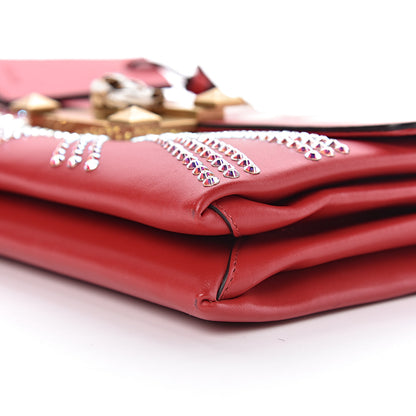 Gucci Calfskin Crystal Embellished Loved Shoulder Bag Red 10 of 11