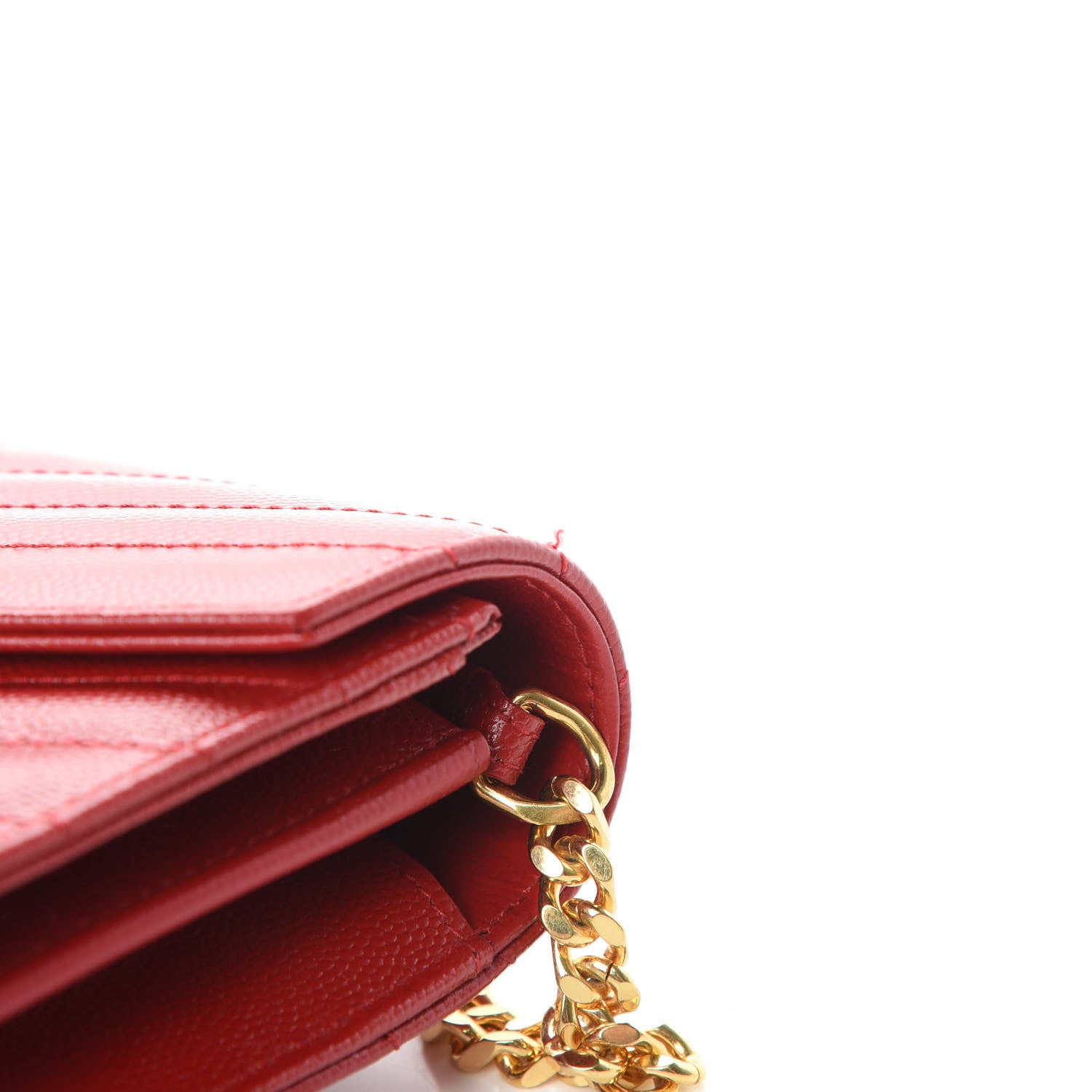 Saint Laurent Grain De Poudre Matelasse Chevron Monogram Chain Wallet Red 11 of 12