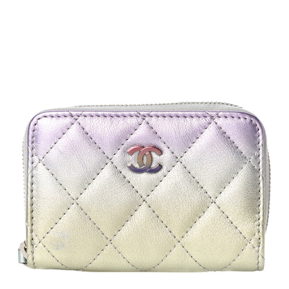 Chanel Gradient Metallic Calfskin Quilted Zip Around Coin Purse Wallet Silver Blue Yellow Purple 1 of 11