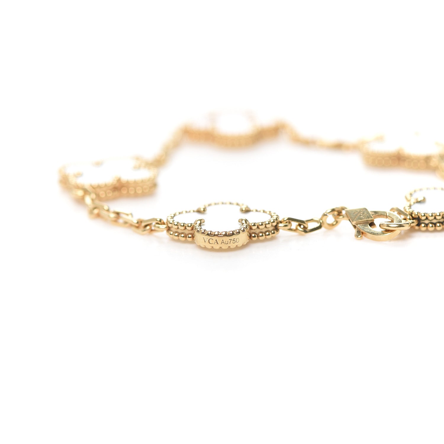 Van Cleef & Arpels 18K Yellow Gold Mother of Pearl 5 Motifs Vintage Alhambra Bracelet 6 of 8