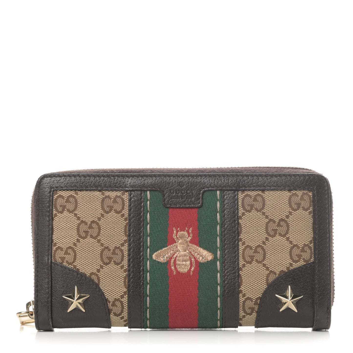 Monogram Web Rania Bee Star Zip Around Wallet Dark Brown