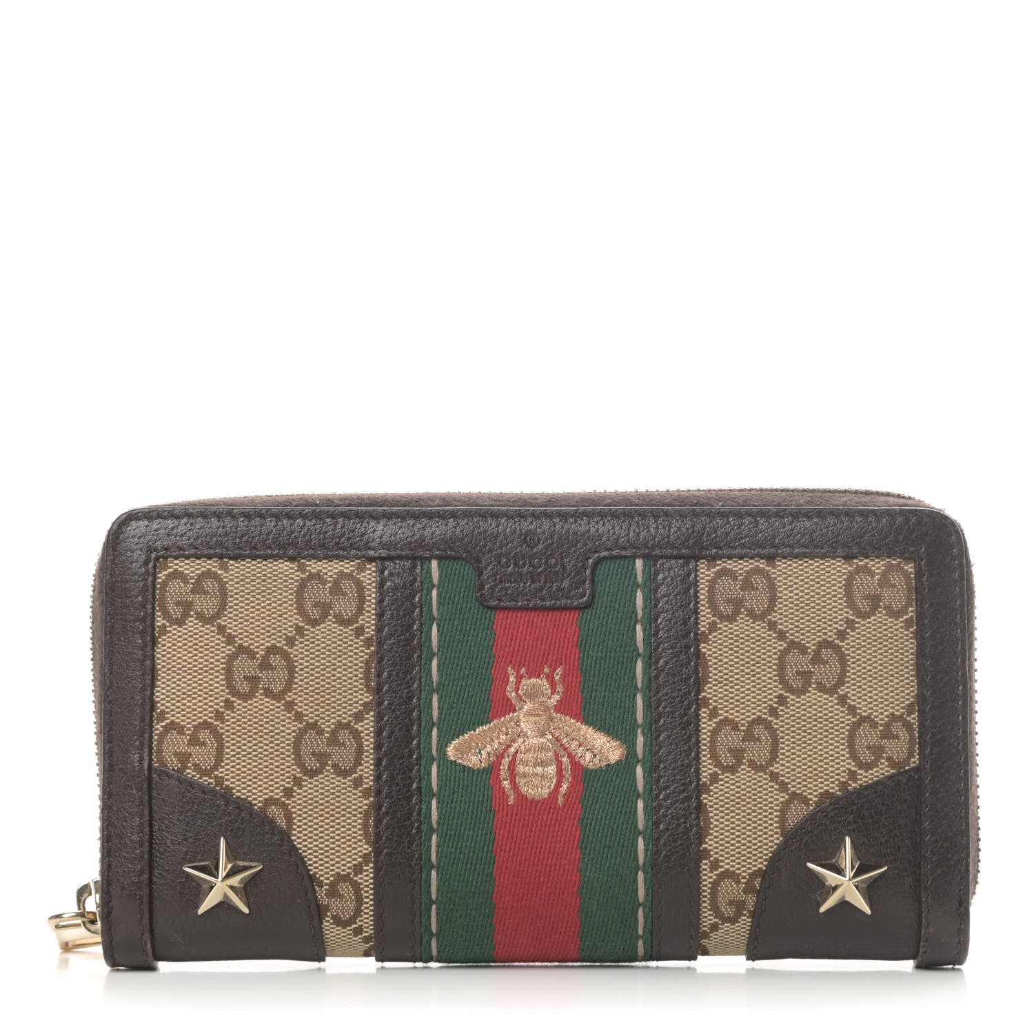 Gucci Monogram Web Rania Bee Star Zip Around Wallet Dark Brown 1 of 7