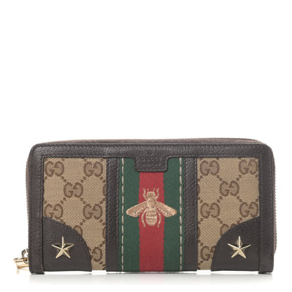 Gucci Monogram Web Rania Bee Star Zip Around Wallet Dark Brown 1 of 7