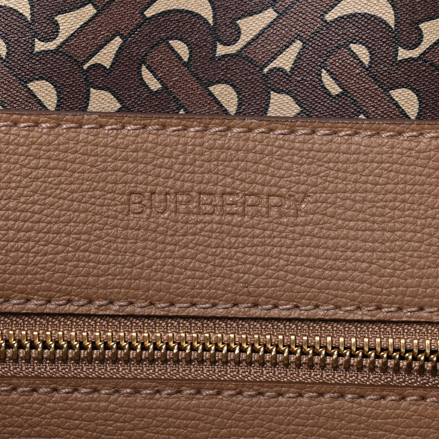 Calfskin TB Motif Embossed Medium Tote Camel