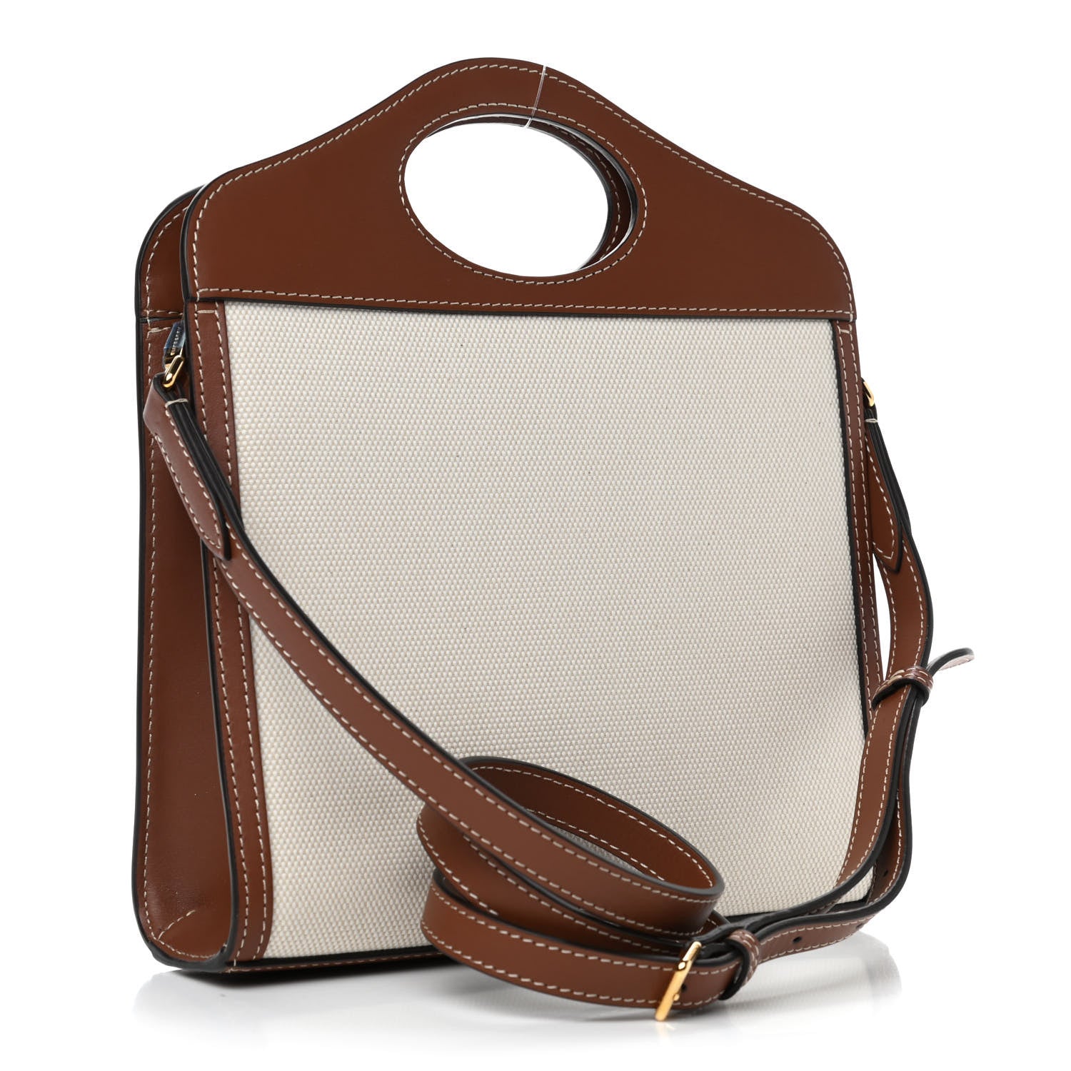 Burberry Canvas Smooth Calfskin Two Tone Mini Pocket Bag Tan 2 of 4