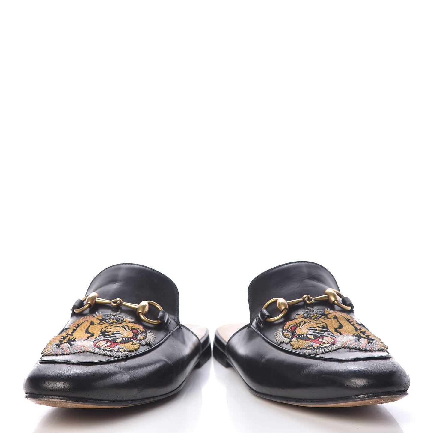 Calfskin Tiger Embroidered Mens Princetown Slippers 7 Black