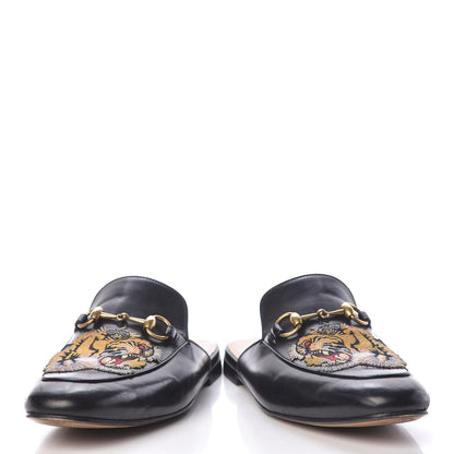 Gucci Calfskin Tiger Embroidered Mens Princetown Slippers 7 Black 6 of 19