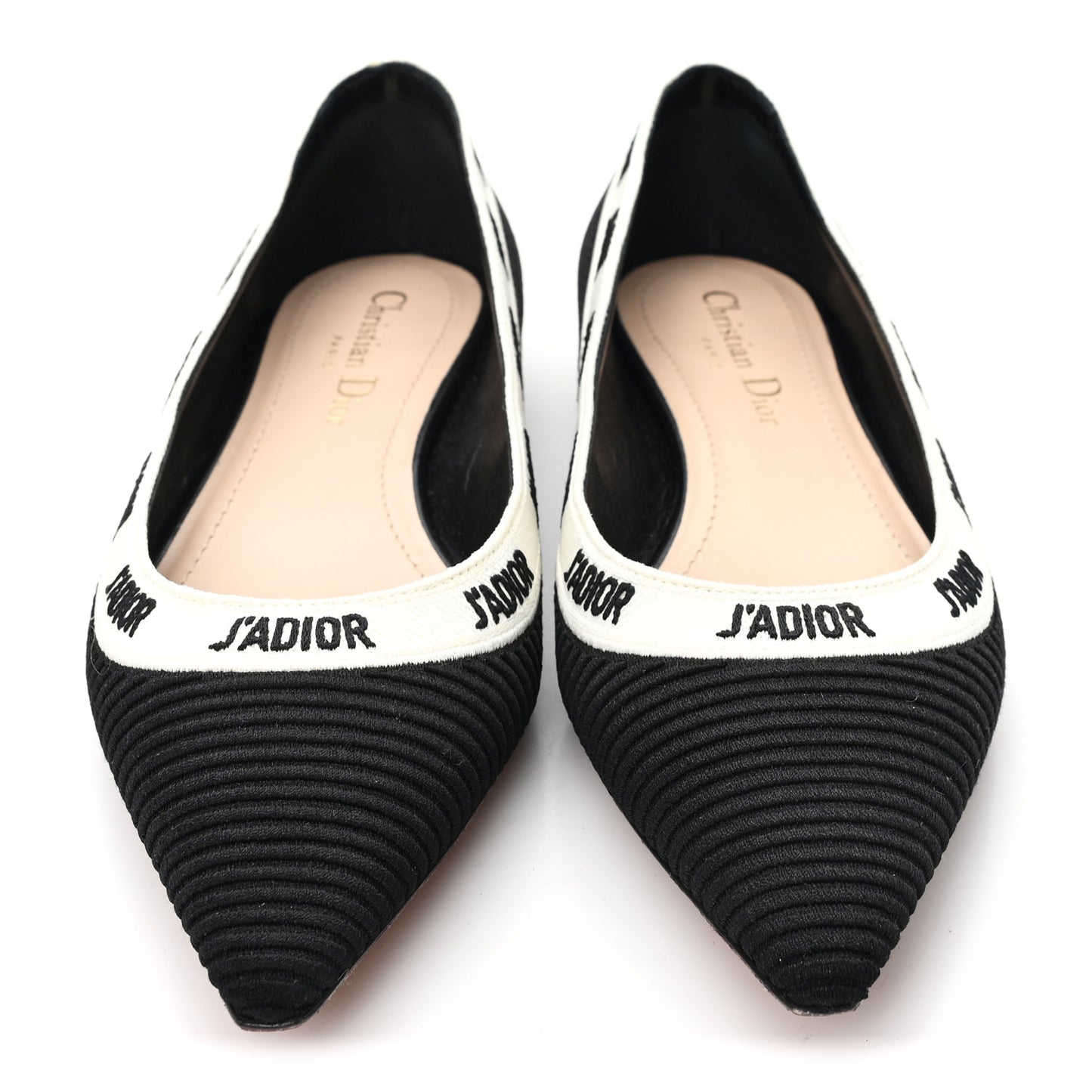 Fabric Ribbon Embroidered J'Adior Ballet Flats 36 Black