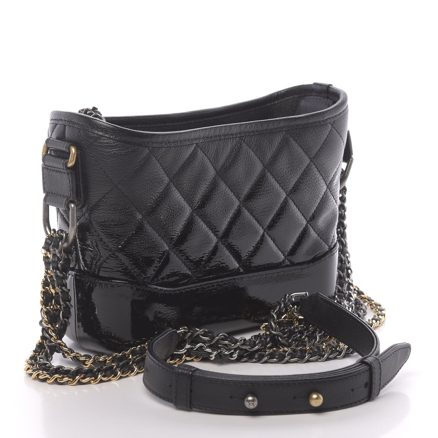 Patent Goatskin Quilted Small Gabrielle Hobo Black