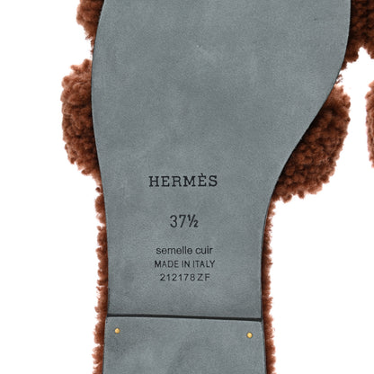 Hermes Woolskin Oran Sandals 37.5 Cognac 6 of 8