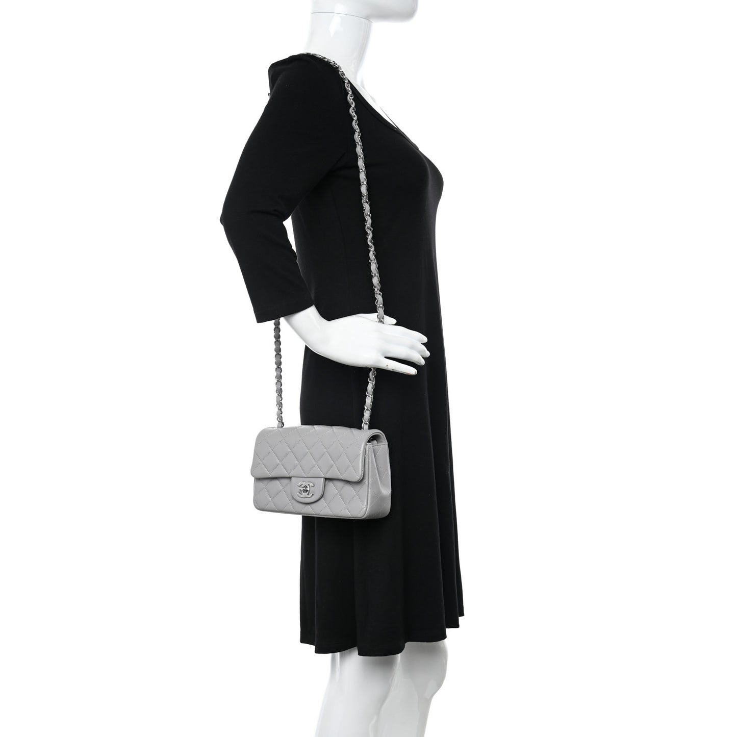 Lambskin Quilted Mini Rectangular Flap Grey