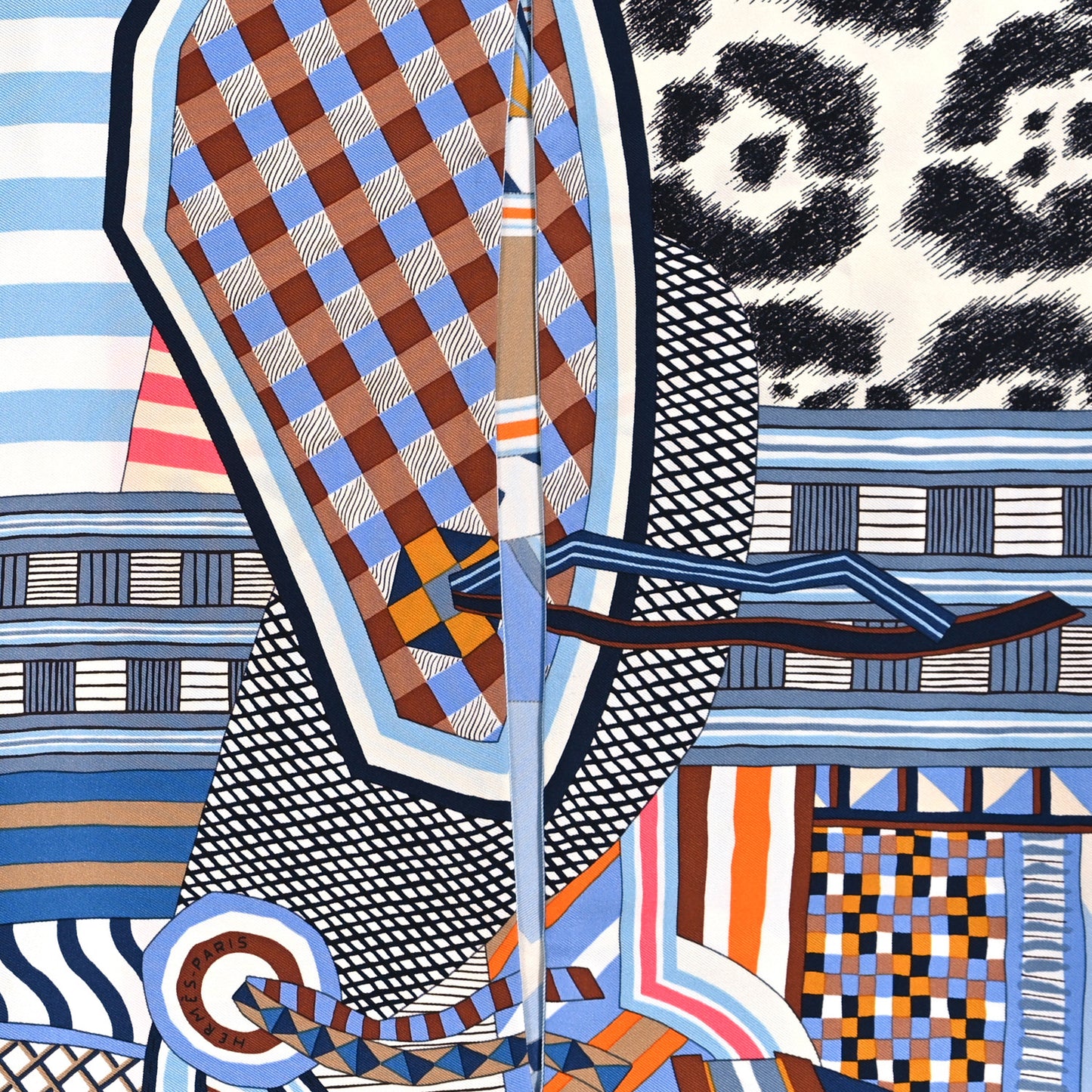 Silk La Selle Imaginaire Dossard Scarf 90 Bleu Tabac Grenadine