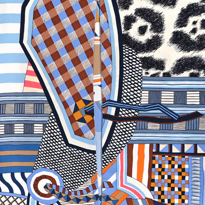 Hermes Silk La Selle Imaginaire Dossard Scarf 90 Bleu Tabac Grenadine 5 of 5