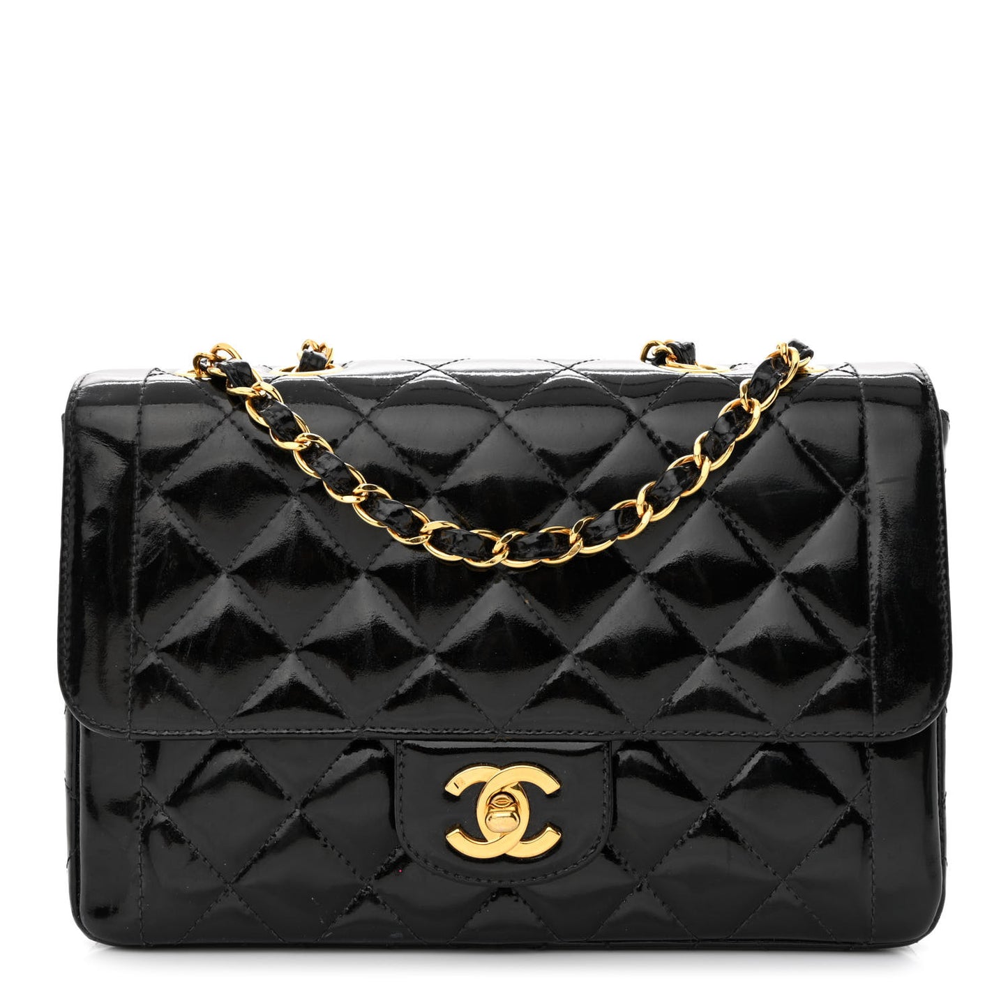 Patent Quilted Small Single Flap Black