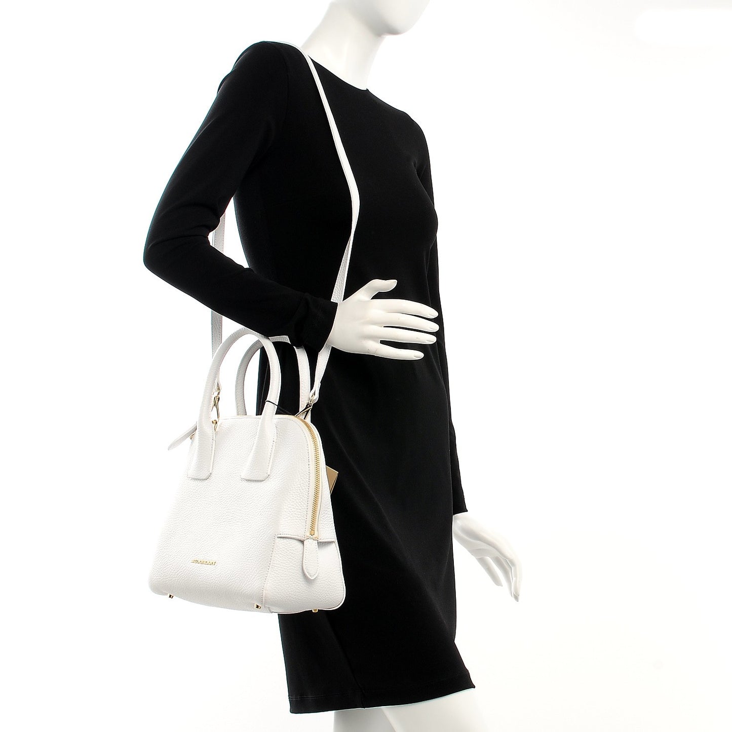 London Grainy Calfskin Small Greenwood Bowling Bag White
