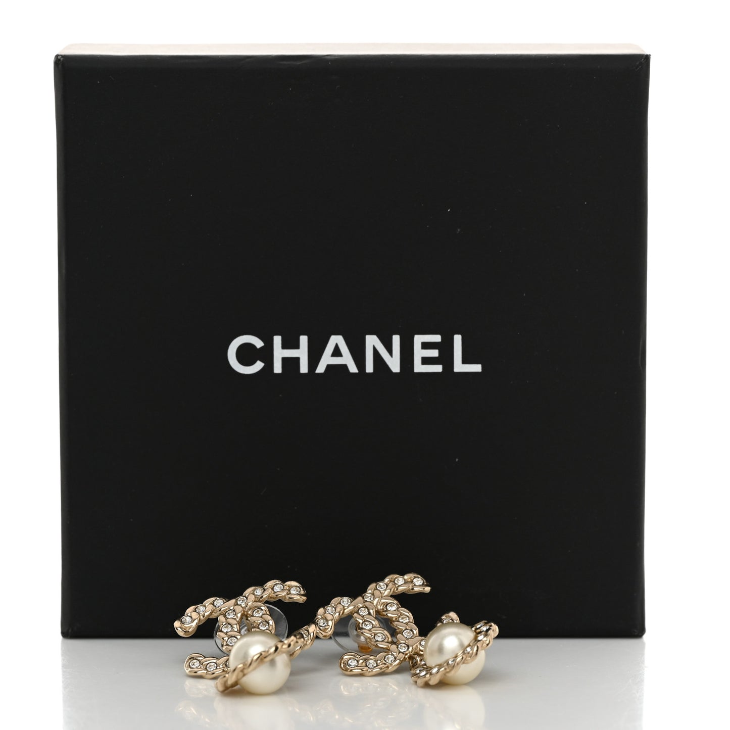 Crystal CC Pearl Drop Earrings Light Gold
