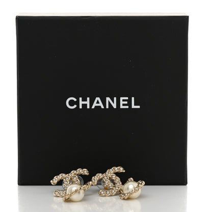 Chanel Crystal CC Pearl Drop Earrings Light Gold 5 of 5