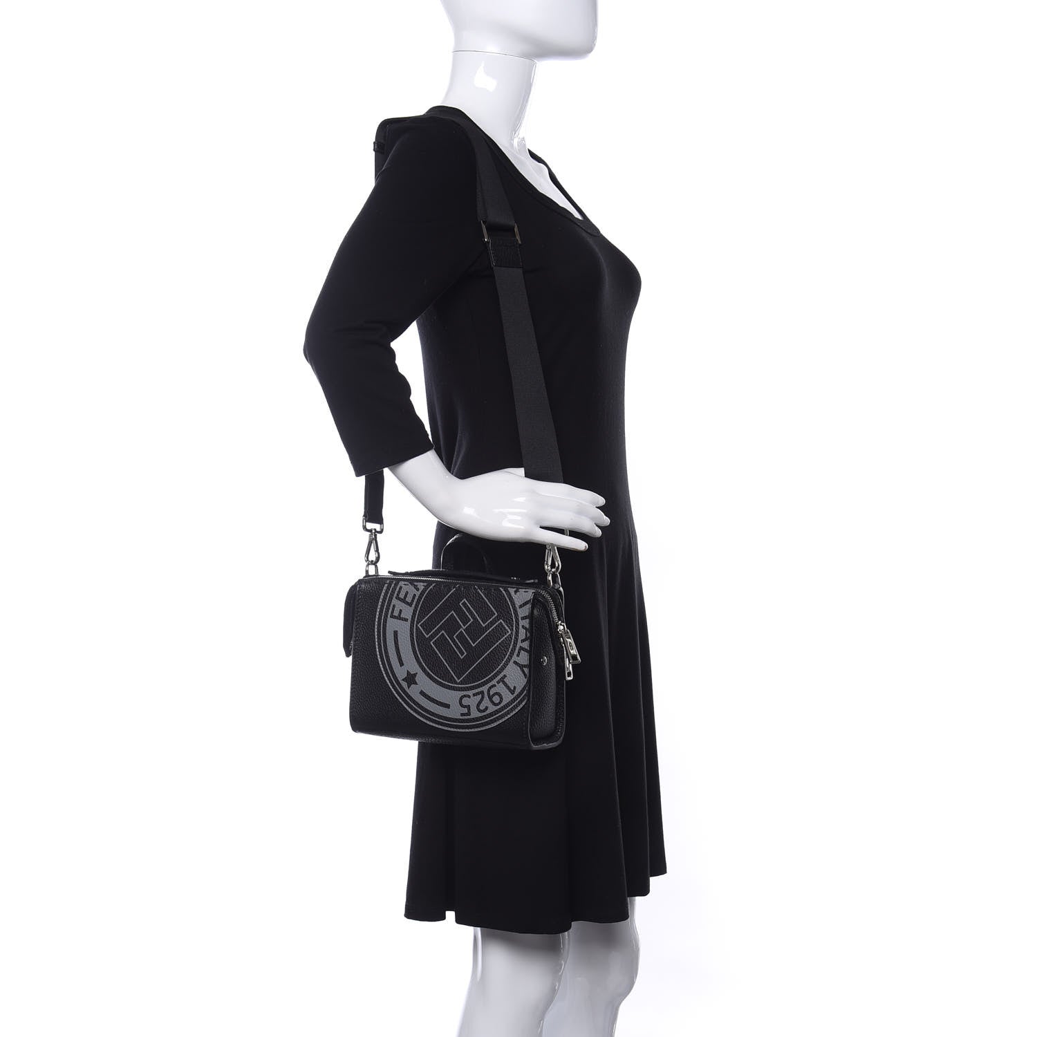 Fendi Cuoio Romano Selleria Fendi Stamp Patch Mini Lui Bag Black Grigio 2 of 8