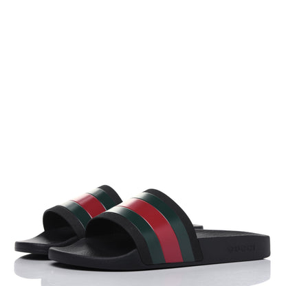 Gucci Rubber Web Mens Pool Slide Sandals 9 Black Green Red 3 of 8